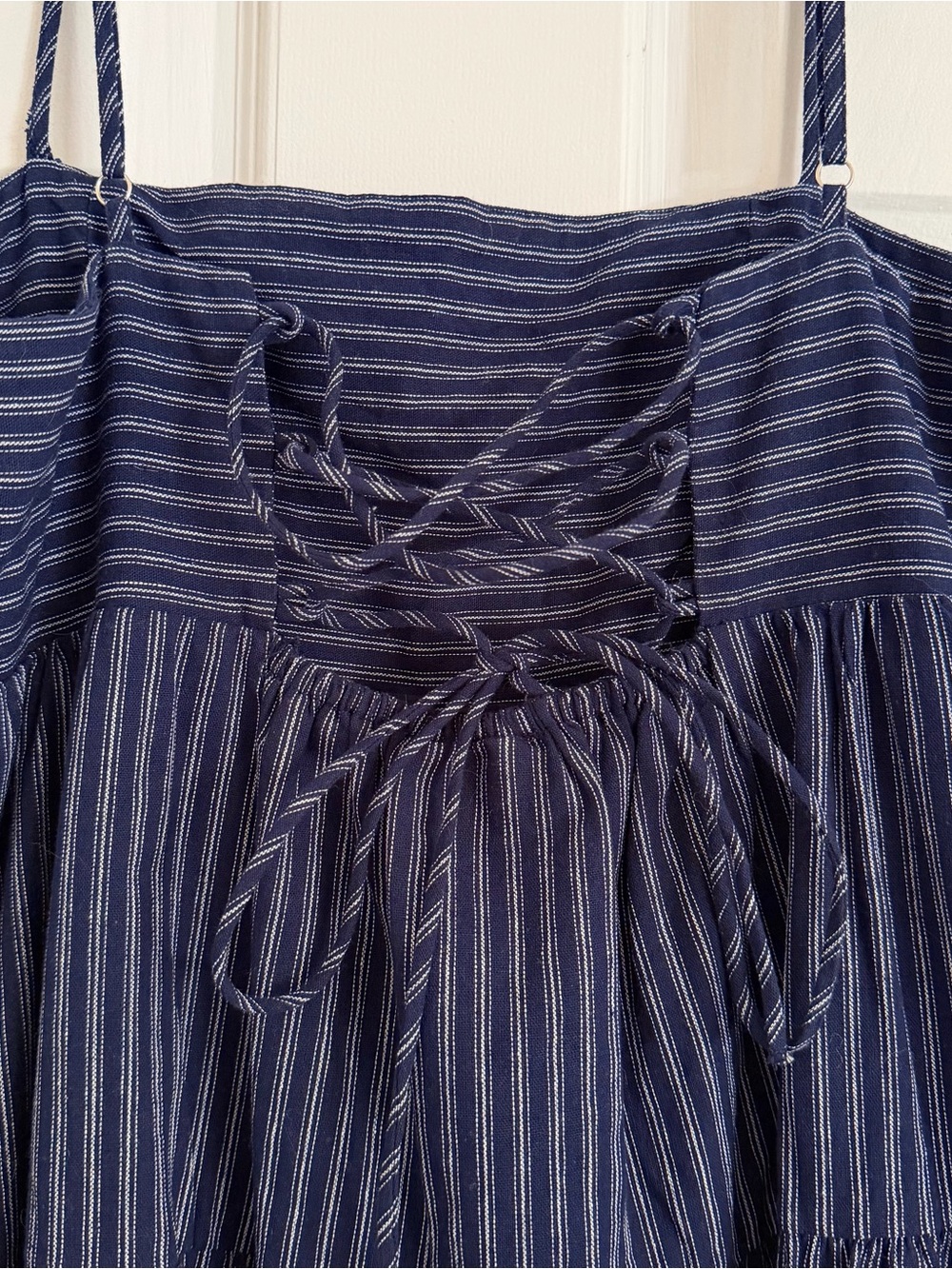 VICI Blue Striped Lace-Up Back Tiered Mini Dress Size M - Picture 4 of 5